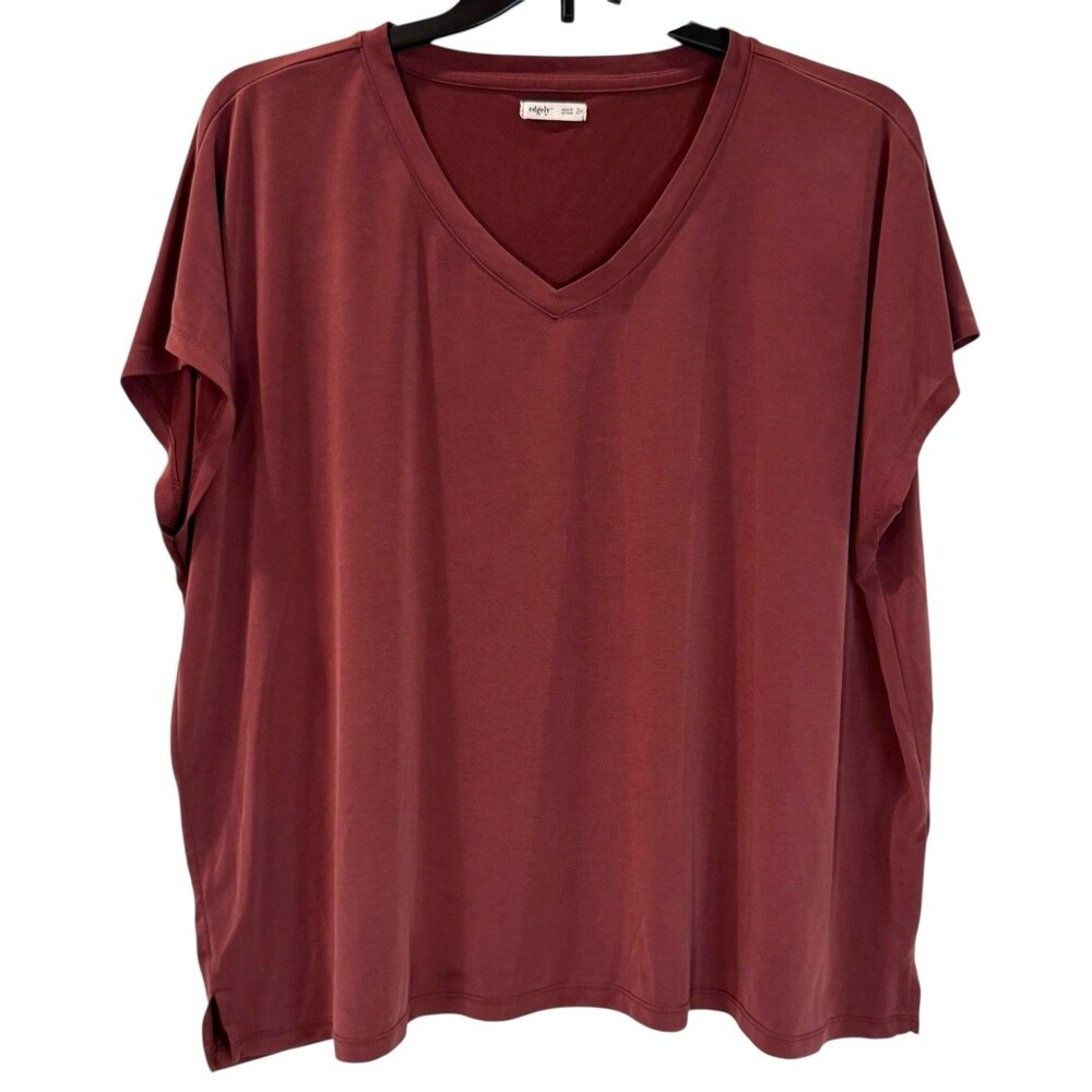 Edgely Women’s Size 2X Cap Sleeve V-Neck Top Brick Red Blouse